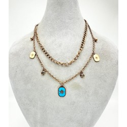 Rose İkili Mavi Taş Detaylı Kolye